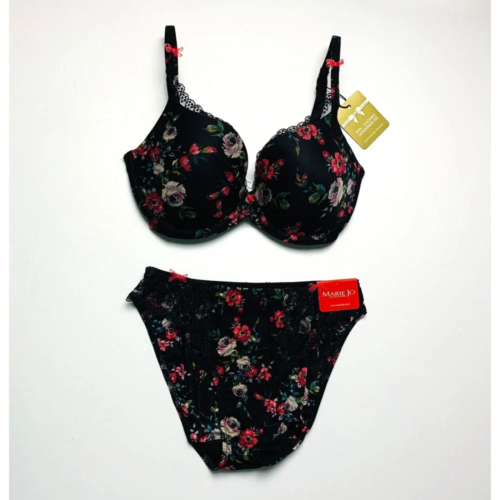 NWT Marie Jo SET Winter Rose Padded Underwire Bra 30E 30DD & Bikini Panty Floral